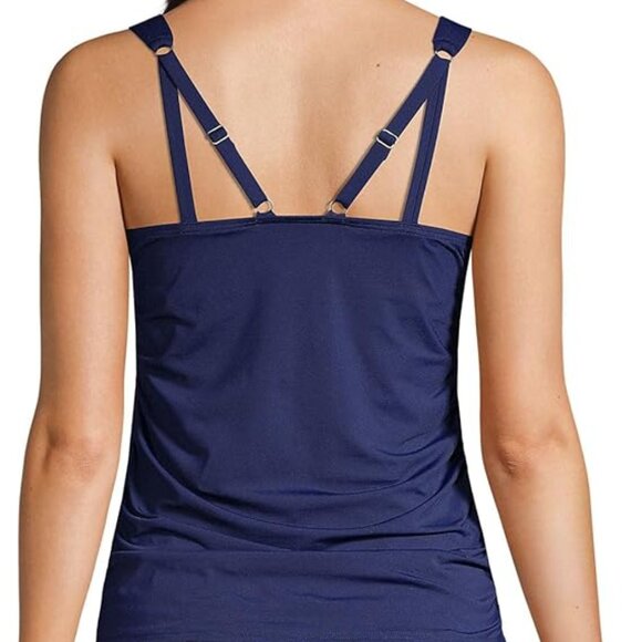 Lands' End Women's Adjustable V-Neck Underwire Tankini Top Navy Blue SPF - Picture 3 of 6